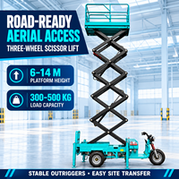 Platform Kerja Udara Berui Hydraulic Tricycle Scissor Lift 300kg Beban Angkut 11.8m Tinggi Platform Konstruksi Baja untuk Luar Ruangan