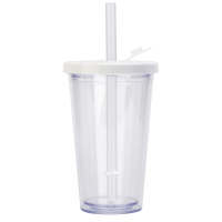 Gobelet en plastique réutilisable à double paroi de 500ml avec couvercle étanche et paille pour bouteilles d'eau à thé Boba