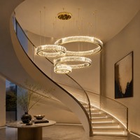 Lustre en cristal en acier inoxydable, design simple et luxueux, lampe minimaliste pour salon, LED à intensité variable avec télécommande
