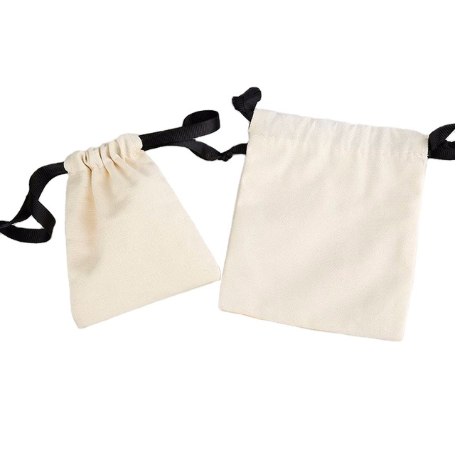 Custom Cotton Drawstring Bag Pocket Color Printing Drawstring Mini Jewelry Pouch