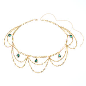 Chaîne de corps tendance multicouche en or avec pendentif goutte d'eau verte pour femme, idéale pour les soirées et le style hip-hop - Product Image 5