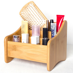 Bamboo Cosmetic Storage Organizer Desktop <b>Makeup</b> <b>Holder</b> With Compartments For Brushes And Beauty Products - Product Image 1