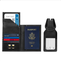 Ensemble de porte-cartes et passeport multifonction en similicuir de luxe, fermeture à double pli, blocage RFID, logo et couleur personnalisables