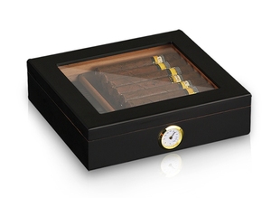 Humidor de Escritorio Moderno Hecho a Mano de Cedro con Tapa de Vidrio Lacado, Higrómetro y Capacidad para 25 Cigarros, Material de Madera Lacada - Product Image 4