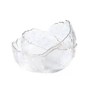 3 Pieces Promotional Crystal Transparent Glass Bowl With Gold Rim Glass Salad Fruit Bowl Set For Home