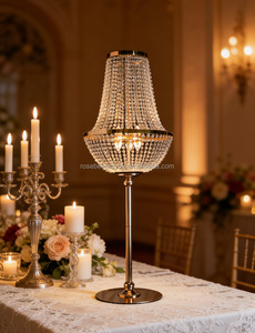Set Decorativo per Sala Matrimoni, Tenda di Perline di Cristallo Sospesa, Supporto per Fiori, Altezza 110CM, Centrotavola Lampadario Dorato - Product Image 6