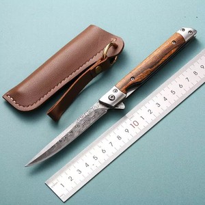 Dao gấp cắm trại di động với họa tiết Damascus gỗ vàng M390, dao ngoài trời gấp gọn, cán gỗ - Product Image 5