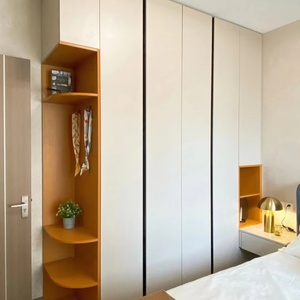 Modern Adjustable Wood <b>Wardrobe</b> Floor-to-Ceiling Doors Recessed Handles Minimalist Design Compact Large Capacity Hotel Villa - Product Image 1