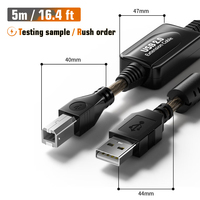 Cable de impresora USB 2.0 de 5 metros con blindaje trenzado, cable de datos USB-B a USB de 5M (16 pies) para pruebas de soporte de pedidos urgentes y muestras
