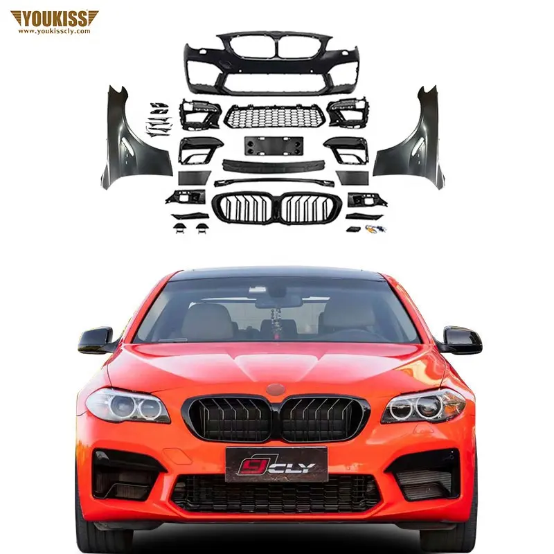 Echt Auto Bumper Voor 11-17 Bmw 5 Serie F10 F18 Upgrade 2021 M5 Voorbumper Met Grille Spatbord nummerplaat Verpats Lamp Frame