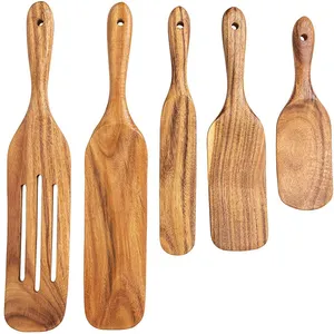 Set da 5 pezzi utensili da cucina Set di utensili in legno per cucina cucchiai e spatola antiaderenti in legno naturale fatti a mano