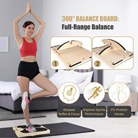 Planche d'équilibre en bois 180 °/360 °, portable 6 angles réglables avec affiche d'entraînement, planche oscillante pour la physiothérapie