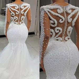 <span class=keywords><strong>Vestido</strong></span> de novia de sirena Africana Aso Ebi de talla grande personalizado, vestidos de novia para novia, ilusión, cuello en V, manga larga - Product Image 2