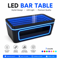 Table de bar longue à LED Igloo, comptoir de bar à miroir infini avec télécommande 7 couleurs, façade d'étagère lumineuse, mobilier en acier inoxydable