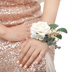 Flor de Muñeca para Novia y Dama de Honor, Ramillete de Pecho de Seda con Rosas Estilo Europeo para Padrino de Boda, Baile de Graduación - Product Image 2