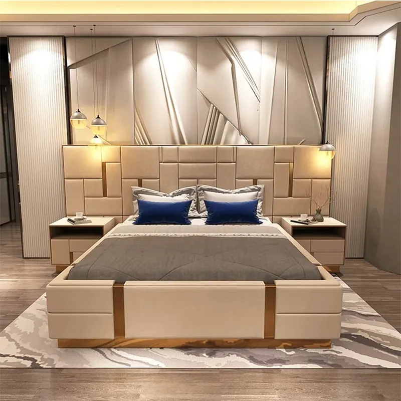 Mikrofiber son Modern İtalyan tasarım boy lüks deri döşemeli kral boyutu Modern yatak odası mobilyası