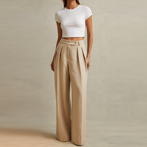 تصاميم جديدة أزياء مخصصة حسب الطلب OEM ملابس نسائية بناطيل بقصة رسمية ذات ثنيات مفصلة للنساء - Product Image 1