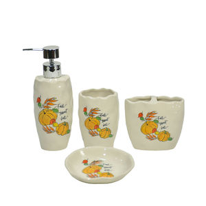 Set di 4 Accessori per il <span class=keywords><strong>Bagno</strong></span> in Gres Dipinto Stile Autunnale Caldo <span class=keywords><strong>Beige</strong></span> Arancione Giallo, Collezione Decorazioni per il <span class=keywords><strong>Bagno</strong></span> - Product Image 1
