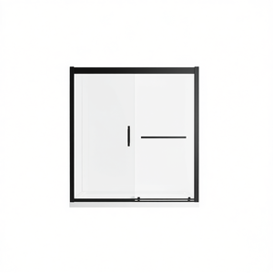 Puerta Corredera de Vidrio Semi-Enmarcada para Bañera, 56-60 Pulgadas de Ancho x 57 Pulgadas de Alto, Negro Mate, Vidrio Templado de 10 mm, Diseño Minimalista para Baño - Product Image 1