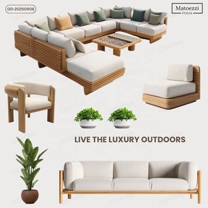 Meubles d'extérieur modernes en bois avec structure en aluminium et coussins résistants aux intempéries pour patio, <span class=keywords><strong>jardin</strong></span>, <span class=keywords><strong>salon</strong></span>, terrasse, resort, bord <span class=keywords><strong>de</strong></span> piscine - Product Image 2