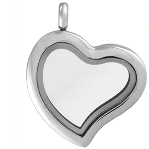 Medalhão de aço inoxidável 316l, pingente curva pingente de vidro de memória flutuante coração
