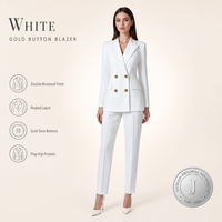Blazer blanc croisé pour femme JINYUAN, boutons dorés, revers pointus, coupe ajustée, tenue de bureau professionnelle, vente en gros OEM ODM