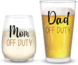Drôle papa <span class=keywords><strong>maman</strong></span> verre à vin Combo couleur boîte emballée verres quotidiens pour les nouveaux parents pour la fête des pères fête des mères noël - Product Image 5
