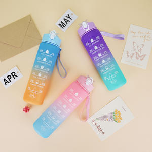 Bouteille d'eau grande capacité pour sports de plein air, gourde portable à paille couleur dégradée, anti-fuite et incassable en plastique - Product Image 3