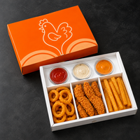 Caja de papel para llevar con compartimentos personalizados para hot dog, aros de cebolla, alitas de pollo, patatas fritas, churros y otros alimentos.