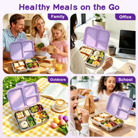 Boîte à lunch mignonne en acier inoxydable 304 de qualité alimentaire pour enfants, durable, antirouille, conteneur alimentaire bento à 3 compartiments, étanche