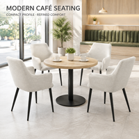 Ensemble de fauteuils de salle à manger rembourrés sur mesure, dossier effilé, accoudoirs incurvés, crème, bleu, orange brûlé, pieds noirs