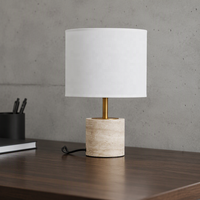 Lampe de table en tissu de lin de nouveau design, lampe de chevet en pierre de travertin pour hôtel, appartement, villa