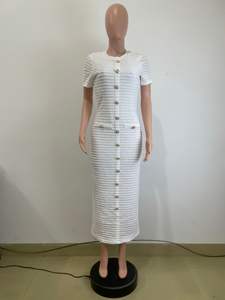 Y6048 Ultimo Modello di Abito Lungo Estivo Elegante con Maniche Corte, Monopetto, Sexy, Aderente, Collo Tondo per Feste - Product Image 4