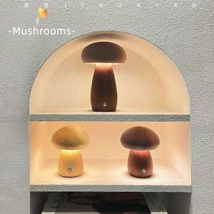 Veilleuse LED Champignon Moderne Creative ABS Table en bois massif Dôme flexible pour chambre à coucher Atmosphère tactile simple Chargement de la batterie - Product Image 4