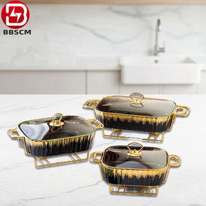 Plat de service rectangulaire doré en céramique, plaque chauffante de luxe pour table, pot à soupe sèche pour hôtel, support pour casserole - Product Image 4