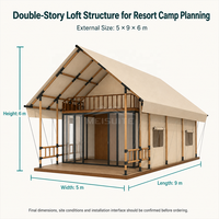 Tente de safari personnalisée à double étage avec auvent en PVC 850g et structure en bois pour les camps de villégiature YX-10