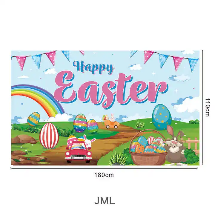 Large Custom Size Fabric Easter Egg Bunny Hunt Background Banner Easter Hunt Game Photo Backdrop Poster for Party Decorations