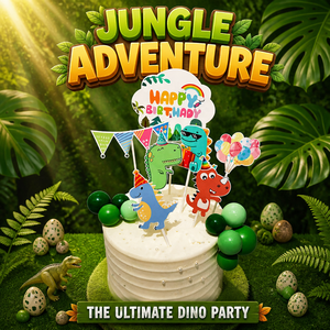 Bộ trang trí bánh sinh nhật khủng long hoạt hình 15 món, gồm bóng bay hình T-Rex 3D, cờ dây, dành cho tiệc trẻ em - Product Image 5