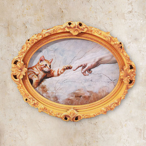 Imán para Refrigerador con Marco Dorado Retro con Imagen de Gato, Diseño de <span class=keywords><strong>Dios</strong></span> Ama a los Gatos, Crea Adán - Product Image 6