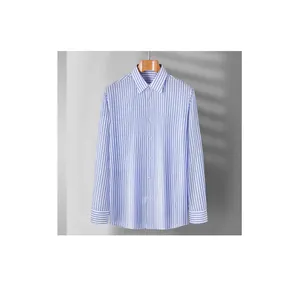 Camicia in cotone a righe blu Premium per uomo Camicia classica stile primavera manica lunga Business Casual
