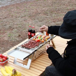 Parrilla de Carbón para Exteriores de Acero Inoxidable, Barbacoa Portátil Resistente OEM, Patas Plegables, Revestimiento Antiadherente, con Brochetas - Product Image 6
