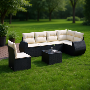 Modular Black Pe Rattan Garden <b>Sofa</b> <b>Set</b> High Density Foam Cushions Outdoor Furniture Elegant Design - Product Image 2