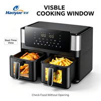 Friteuse à air intelligente double panier 8L (4+4L) OEM/ODM en acier inoxydable avec fenêtre de cuisson visible 2000W, antiadhésive, pour usage domestique
