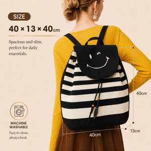 Haute qualité à la mode femmes Polyester Fiber étanche <span class=keywords><strong>sac</strong></span> à <span class=keywords><strong>dos</strong></span> Durable <span class=keywords><strong>noir</strong></span> blanc rayé souriant visage décor externe - Product Image 2