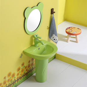KD-K001PB salle de bain commerciale bassin de lavage des mains en céramique de petite taille articles sanitaires pour enfants évier <span class=keywords><strong>sur</strong></span> pied de couleur verte <span class=keywords><strong>sur</strong></span> le sol - Product Image 5