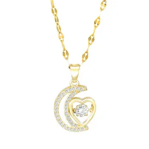 Collier en acier titane élégant pour femme avec pendentif lune et cœur exquis, bijoux féminins - Product Image 1