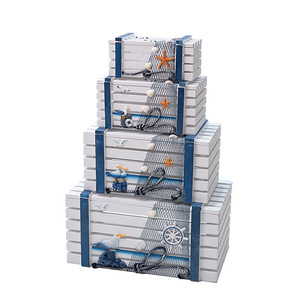 Mediterranean Style Wooden <b>Storage</b> <b>Boxes</b> Set Of 4 Stackable Rectangular Toy Organizer For Living Room Pine <b>Material</b> - Product Image 4