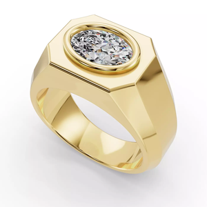 แหวนตราประทับสำหรับผู้ชาย SGARIT ทองคำแท้ 14K ประดับเพชรทรงกลม 1 กะรัต เพาะเลี้ยงในห้องปฏิบัติการ ตัวเรือนแบบ Bezel-Set เหมาะสำหรับใส่ทุกวัน - Product Image 2