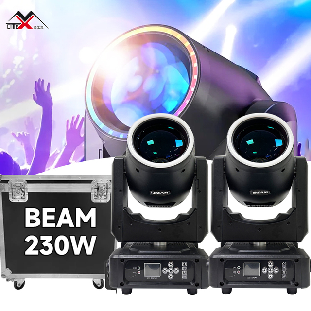 230W LED Mini Beam Moving Head Light with Flight Case Theme Park Use E27 Bulb Base IP33 Rated DMX512 Control