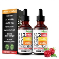 Gouttes liquides de complexe de vitamine B à marque privée avec niacine et folate, saveur framboise végétalienne, gouttes orales de vitamine B pour le bien-être des adultes